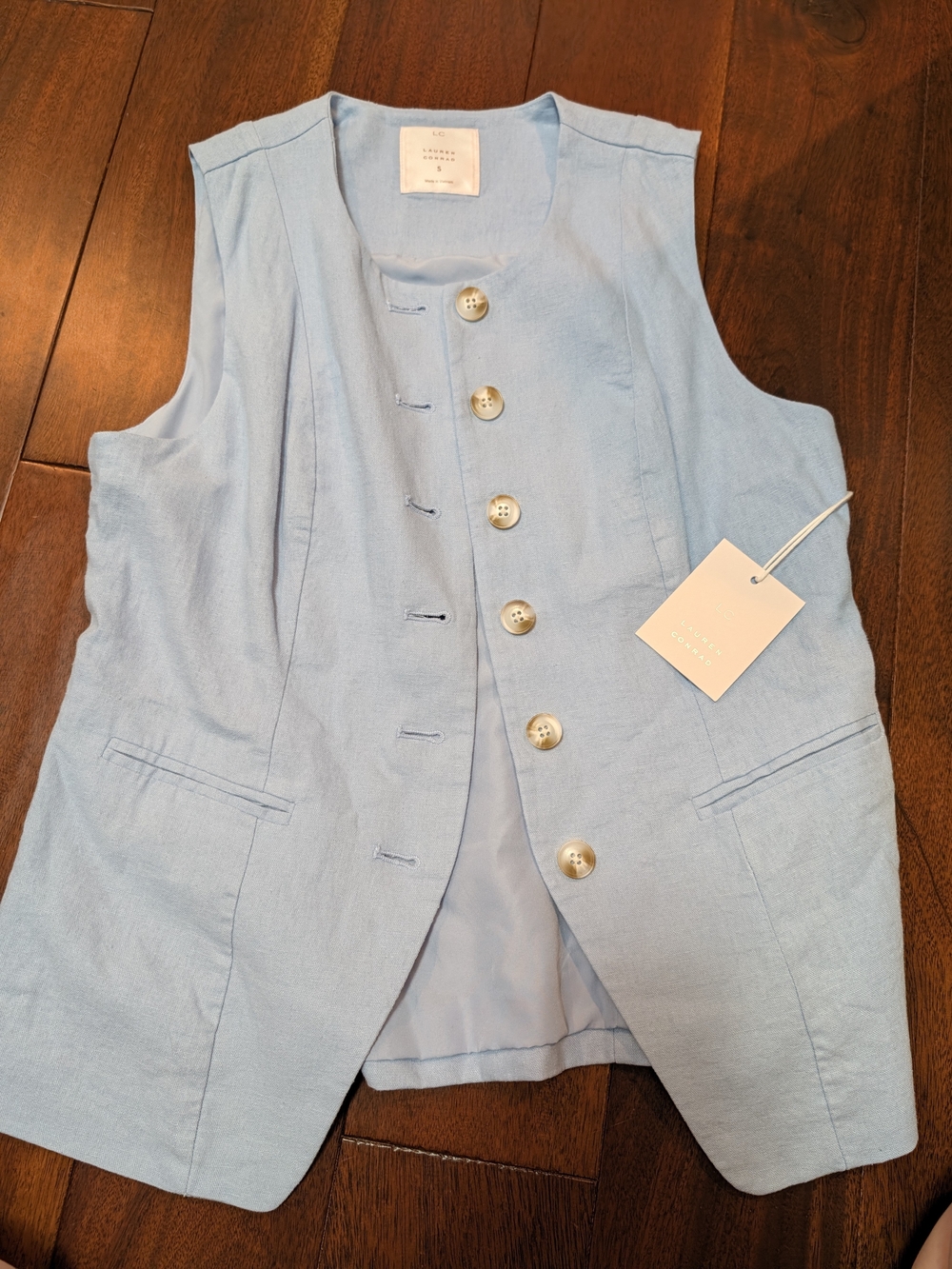 LC Lauren Conrad Light Blue Sleeveless Button-Front Vestbin Size Small